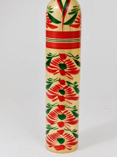 Decorative Kokeshi Doll Sculpture from Northern Japan Hand Painted Signed