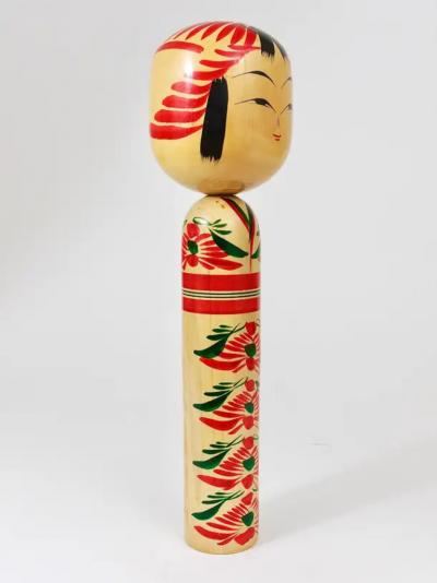 Decorative Kokeshi Doll Sculpture from Northern Japan Hand Painted Signed