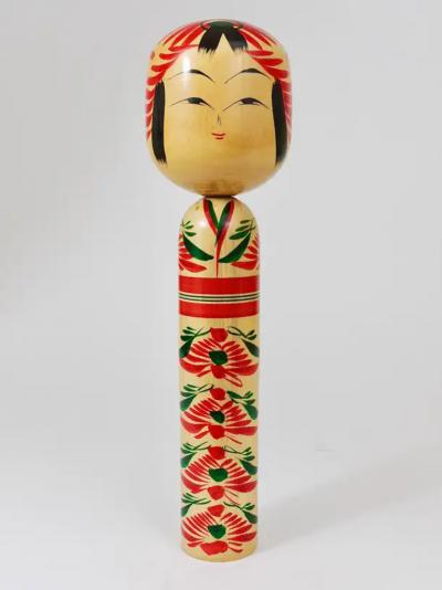 Decorative Kokeshi Doll Sculpture from Northern Japan Hand Painted Signed