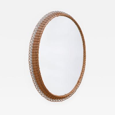 Decorative Mid Century Modern Rattan Oval Wall Mirror Germany 1960s