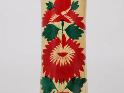 Decorative Naruko Kokeshi Doll Sculpture from Northern Japan Hand Painted
