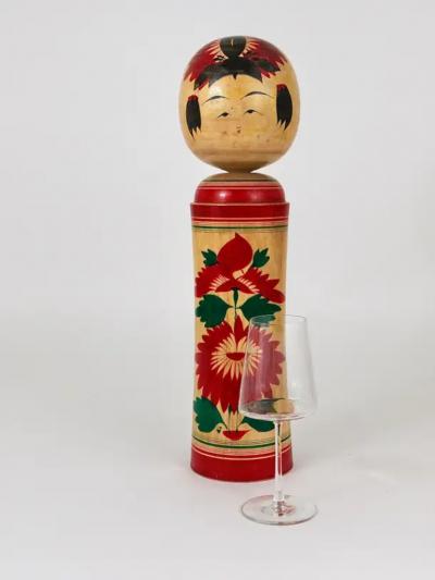 Decorative Naruko Kokeshi Doll Sculpture from Northern Japan Hand Painted