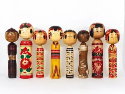 Decorative Naruko Kokeshi Doll Sculpture from Northern Japan Hand Painted