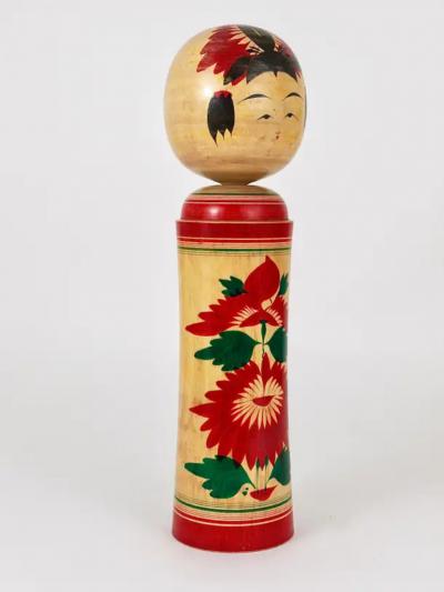 Decorative Naruko Kokeshi Doll Sculpture from Northern Japan Hand Painted