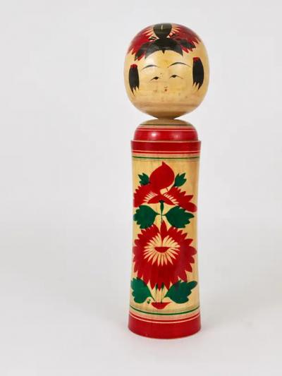 Decorative Naruko Kokeshi Doll Sculpture from Northern Japan Hand Painted