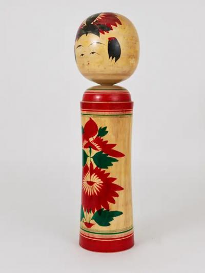 Decorative Naruko Kokeshi Doll Sculpture from Northern Japan Hand Painted