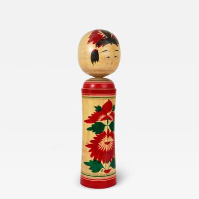 Decorative Naruko Kokeshi Doll Sculpture from Northern Japan Hand Painted