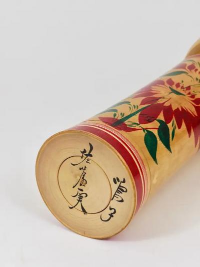 Decorative Naruko Kokeshi Doll Sculpture from Northern Japan Hand Painted