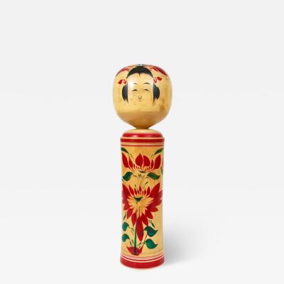 Decorative Naruko Kokeshi Doll Sculpture from Northern Japan Hand Painted