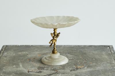 Decorative Scalloped Pedestal Bowl in Soapstone and Brass Early 20th Century