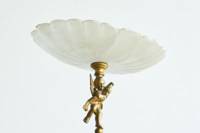 Decorative Scalloped Pedestal Bowl in Soapstone and Brass Early 20th Century