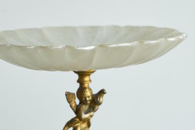 Decorative Scalloped Pedestal Bowl in Soapstone and Brass Early 20th Century
