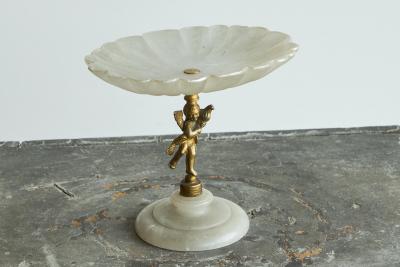 Decorative Scalloped Pedestal Bowl in Soapstone and Brass Early 20th Century