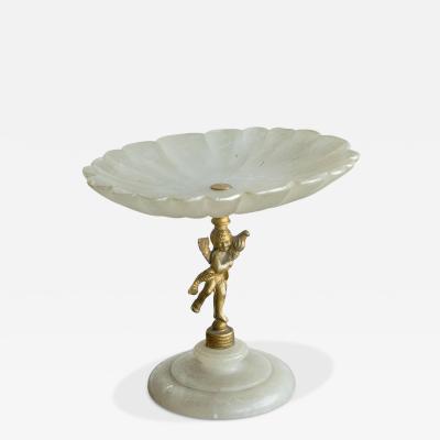 Decorative Scalloped Pedestal Bowl in Soapstone and Brass Early 20th Century