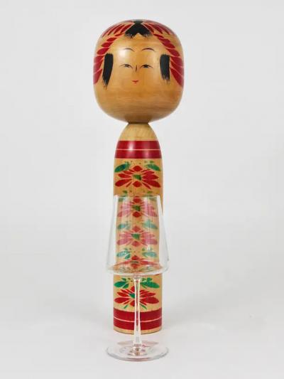 Decorative Togatta Kokeshi Doll Sculpture from Northern Japan Hand Painted