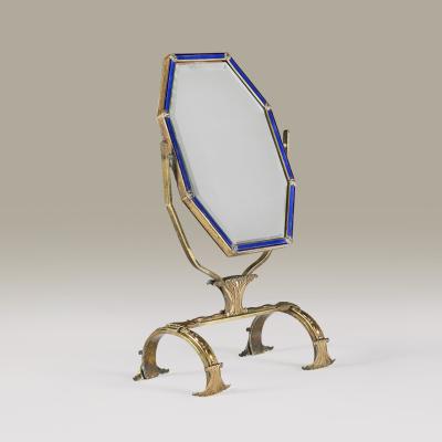Decorative blue enamel and brass Art Nouvaeu dressing table mirror England 1910