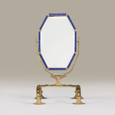 Decorative blue enamel and brass Art Nouvaeu dressing table mirror England 1910