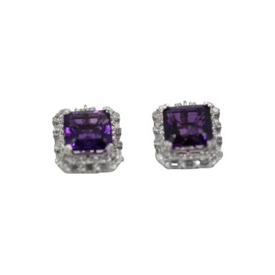 Deep Purple Amethyst 10 Carat Diamond Earrings 18 Karat White Gold