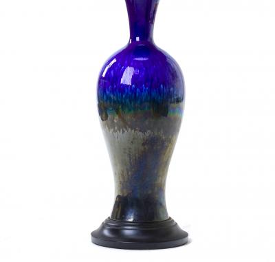 Deep blue cobalt irised ceramic urn Italian pair of lamp