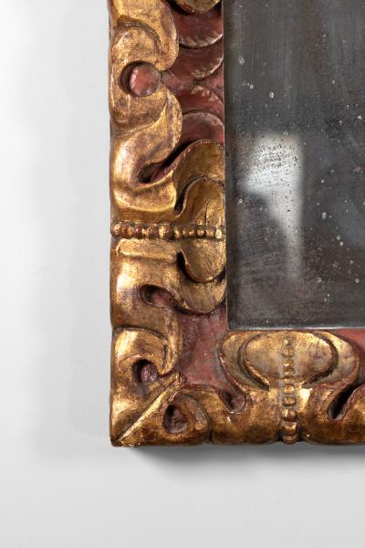 Deeply Carved Mirror Frame with Original Mercury Plate Spain Circa 1900