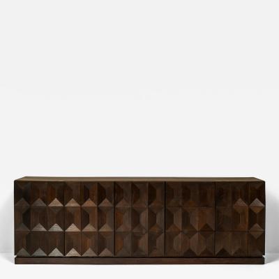 Defour Brutalist Sideboard in Solid Dark Stained Oak Belgium 1970s
