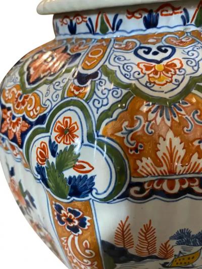 Delft Polychrome Decorated Melon Form Covered Vase