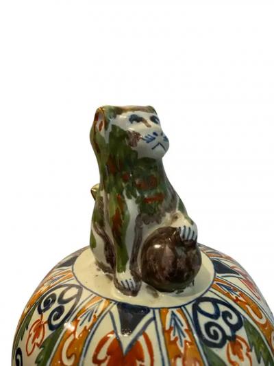 Delft Polychrome Decorated Melon Form Covered Vase