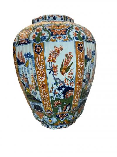 Delft Polychrome Decorated Melon Form Covered Vase