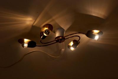 Delicate German 1950s Brass Spider Flush Mount Lamp