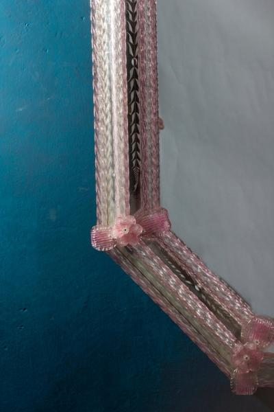 Delicate Midcentury Octagonal Venetian Pink Murano Glass Mirror