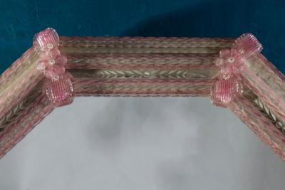 Delicate Midcentury Octagonal Venetian Pink Murano Glass Mirror