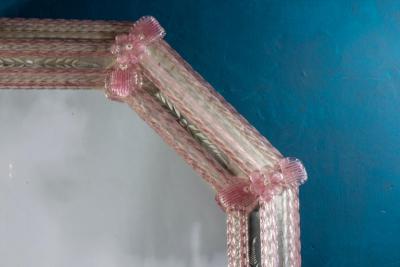 Delicate Midcentury Octagonal Venetian Pink Murano Glass Mirror