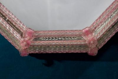Delicate Midcentury Octagonal Venetian Pink Murano Glass Mirror