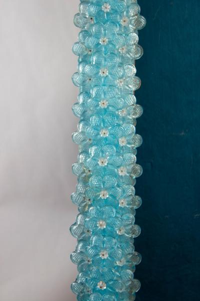 Delicious Aquamarine Blu Flower Murano Glass Mirror 1970