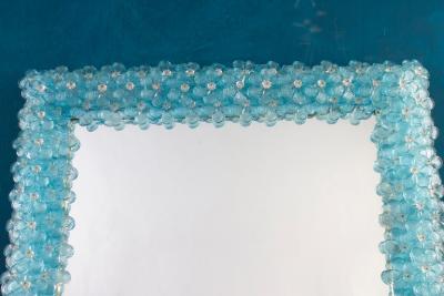 Delicious Aquamarine Blu Flower Murano Glass Mirror 1970