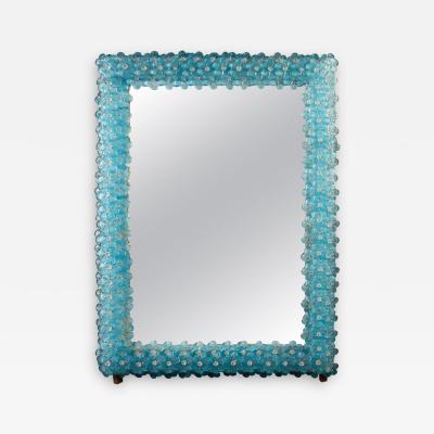 Delicious Aquamarine Blu Flower Murano Glass Mirror 1970