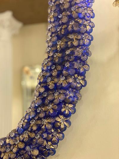 Delicious Blu Flower Oval Shaped Murano Glass Mirror