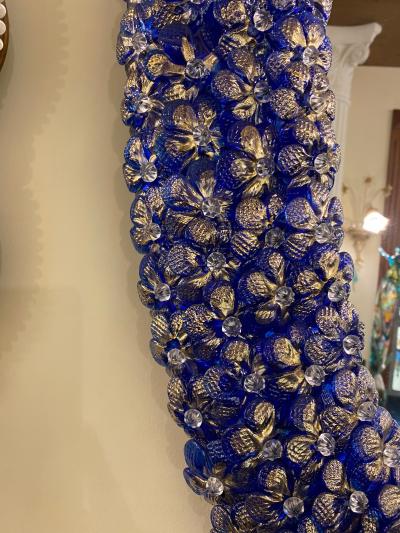 Delicious Blu Flower Oval Shaped Murano Glass Mirror