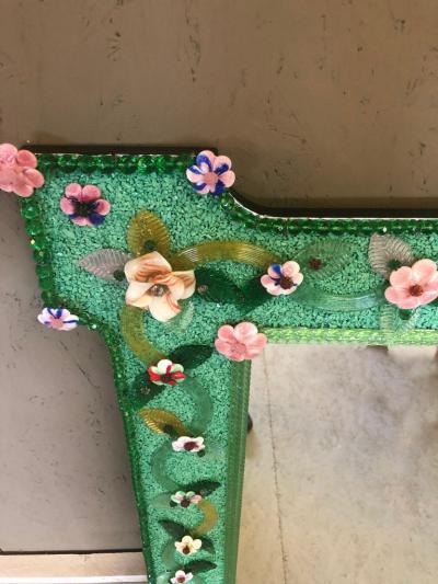 Delicious Venetian Murano Glass Mirror with Multicolor Flowers