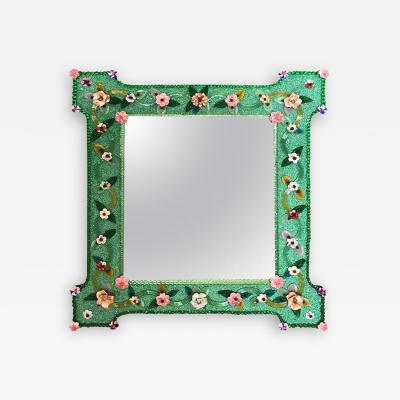 Delicious Venetian Murano Glass Mirror with Multicolor Flowers