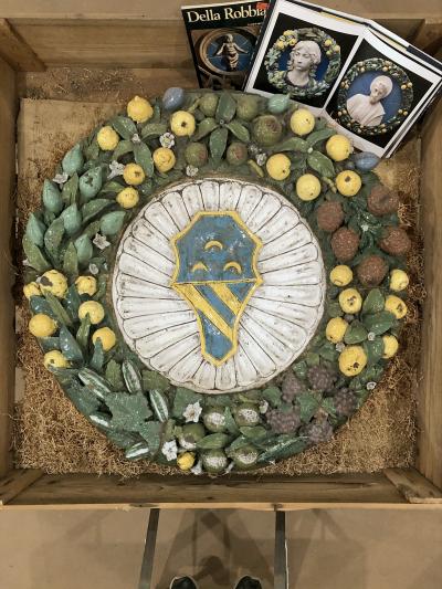 Della Robbia Large Della Robbia Style glazed Terracotta Tondo Decorative Wall Sculpture