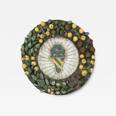 Della Robbia Large Della Robbia Style glazed Terracotta Tondo Decorative Wall Sculpture