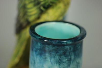 Delphin Massier Delphin Massier Majolica Parrot Figural Vase