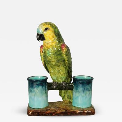 Delphin Massier Delphin Massier Majolica Parrot Figural Vase