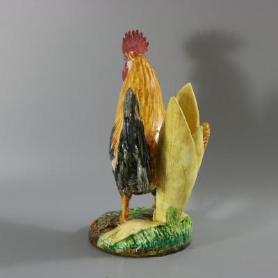 Delphin Massier Majolica Cockerel Rooster Vase