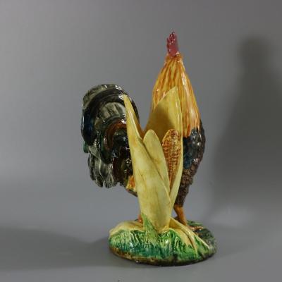 Delphin Massier Majolica Cockerel Rooster Vase