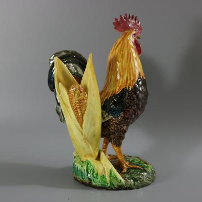 Delphin Massier Majolica Cockerel Rooster Vase