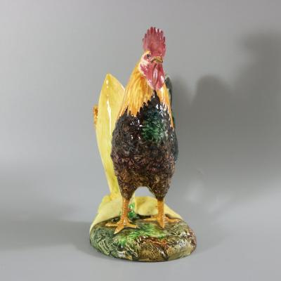 Delphin Massier Majolica Cockerel Rooster Vase