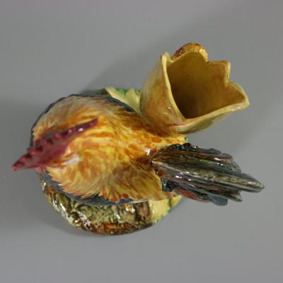 Delphin Massier Majolica Cockerel Rooster Vase