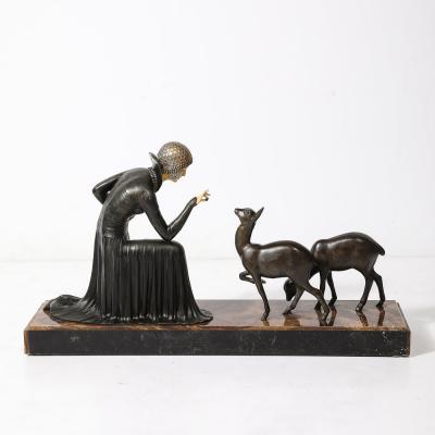 Demetre Haralamb Chiparus Art Deco Elegante Aux Biches on Alabaster Base signed D Constan by Chiparus